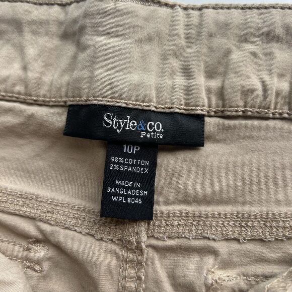 Style & Co Womens Cargo Bermuda Shorts 10P Petite Beige Button Pockets High Rise - Picture 10 of 12